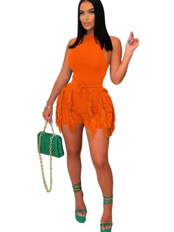 Two Piece Tank Top Tassels Short Pants
