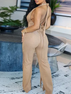 Two Piece Tassel Halter Tops Pants Sets