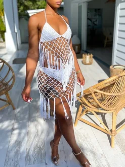 Two Piece Tassels Cover Up Swimsuit
