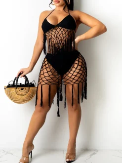 Two Piece Tassels Cover Up Swimsuit