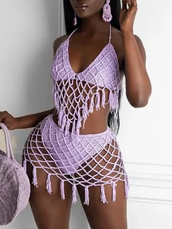 Two Piece Tassels Cover Up Swimsuit