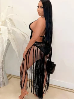 Two Piece Tassels Hollow Out Swimsuit