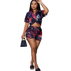 Two Piece Tie Dye Short Sleeve Top Shorts