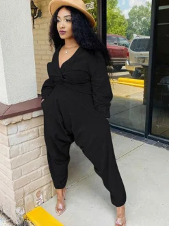 Two Piece V Neck Knot Crop Top Pants