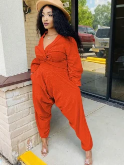 Two Piece V Neck Knot Crop Top Pants