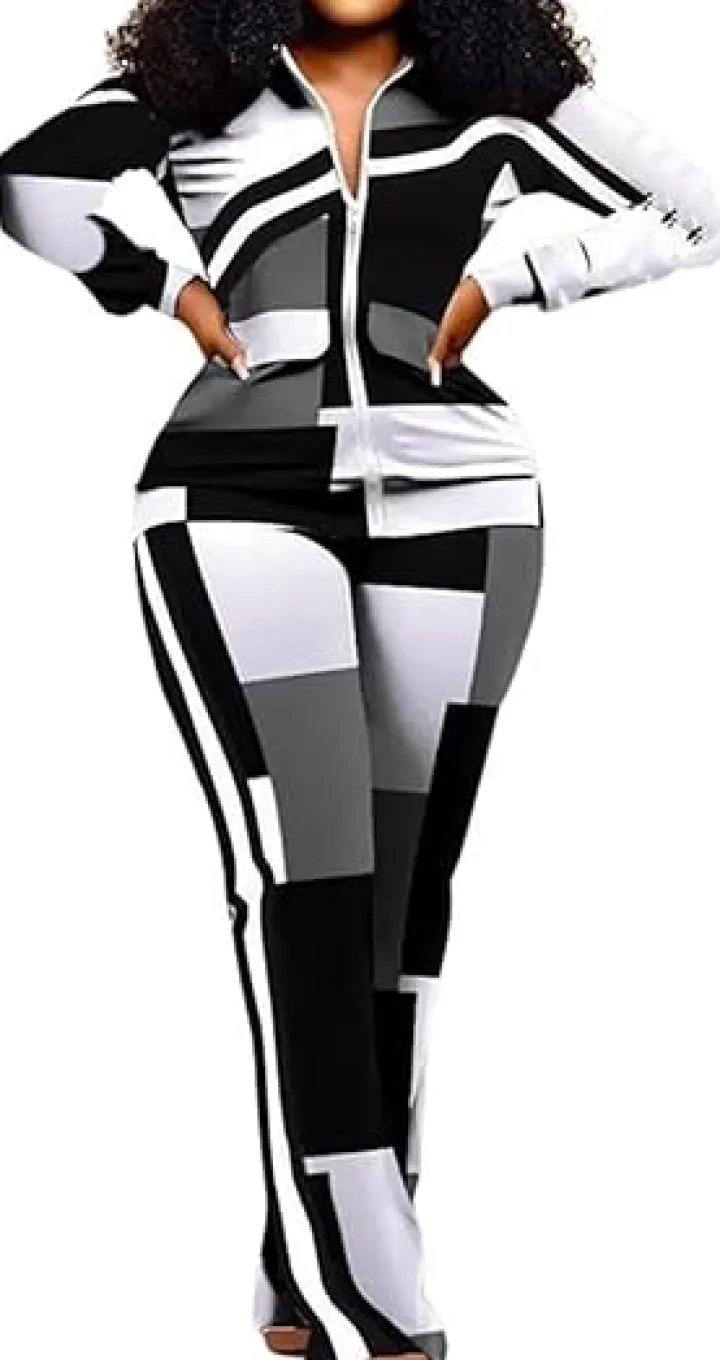 Two Piece Zipper Up Top Long Pants