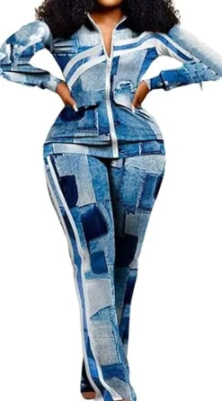 Two Piece Zipper Up Top Long Pants