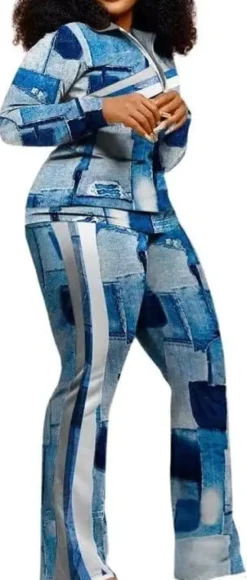 Two Piece Zipper Up Top Long Pants