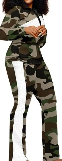 Two Piece Zipper Up Top Long Pants