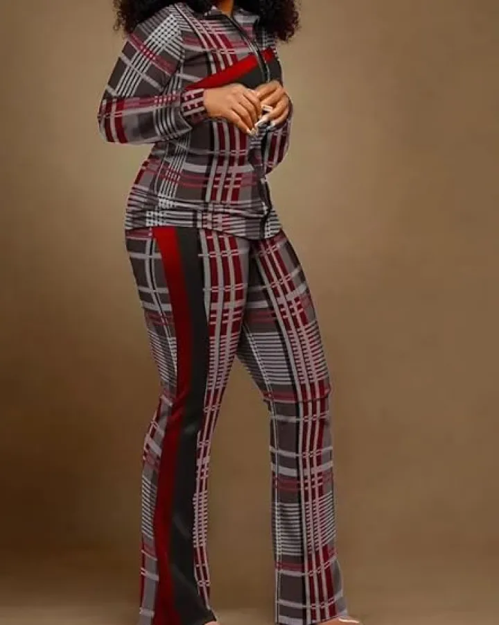 Two Piece Zipper Up Top Long Pants