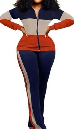 Two Piece Zipper Up Top Long Pants