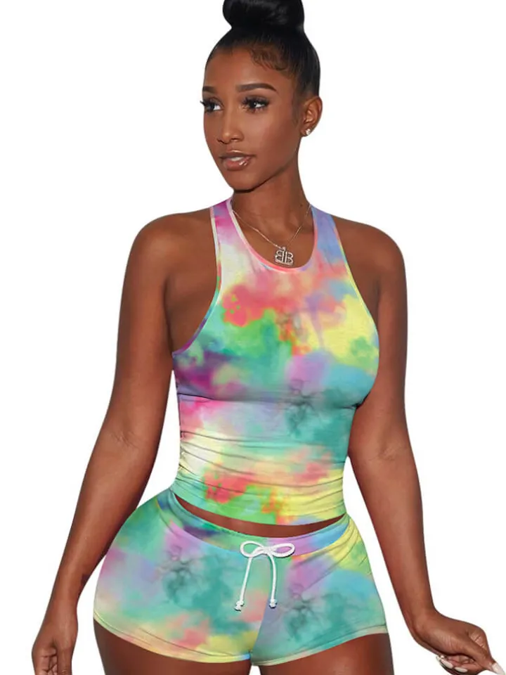 Two Pieces Colorful Tie Dye Cartoon shorts Set