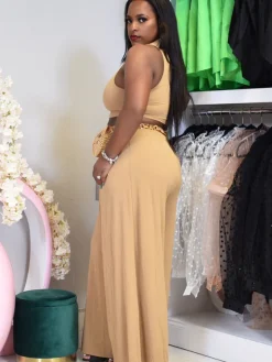 Two Pieces Cut Out Sleeveless Crop Top Wide Leg Pants