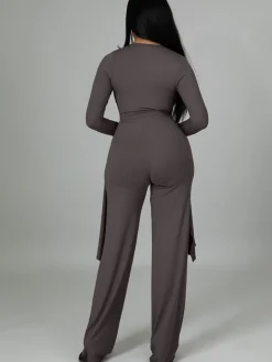 Two Pieces Irregular Lace Up V Neck Top Long Pants