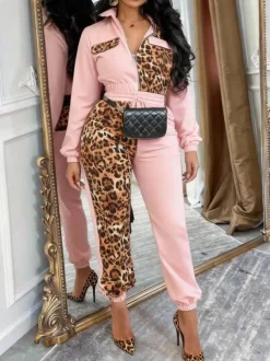Two Pieces Leopard Patchwork Pants Set