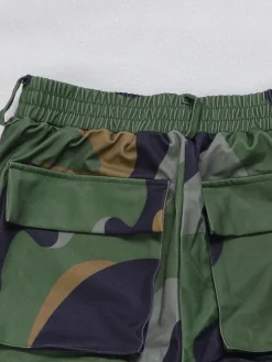 Two Pieces Print Lace-Up Cargo Pants Set