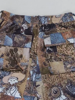 Two Pieces Print Lace-Up Cargo Pants Set