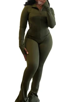 Two Pieces Sporty Fitted Flare Pants Set