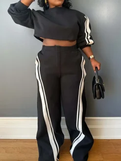 Two Pieces Striped Hoodie Pants Set