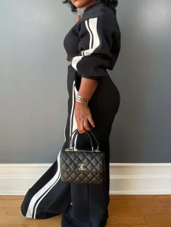 Two Pieces Striped Hoodie Pants Set