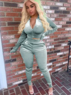 Two Pieces Zipper Jacket Jogger Pants