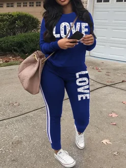 Two-Piece Casual Letter Leopard Print Pants Set