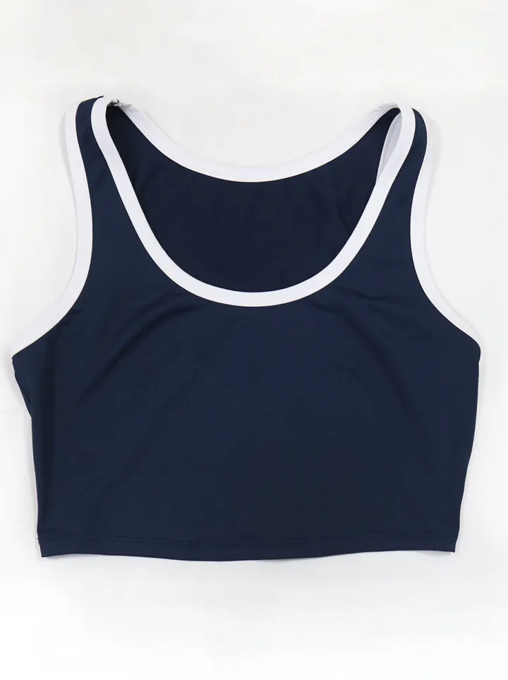 Two-Piece Contrast Trim Crop Top Skirt Shorts Set