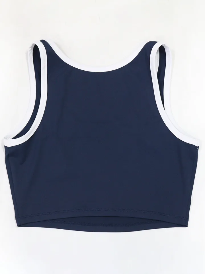 Two-Piece Contrast Trim Crop Top Skirt Shorts Set