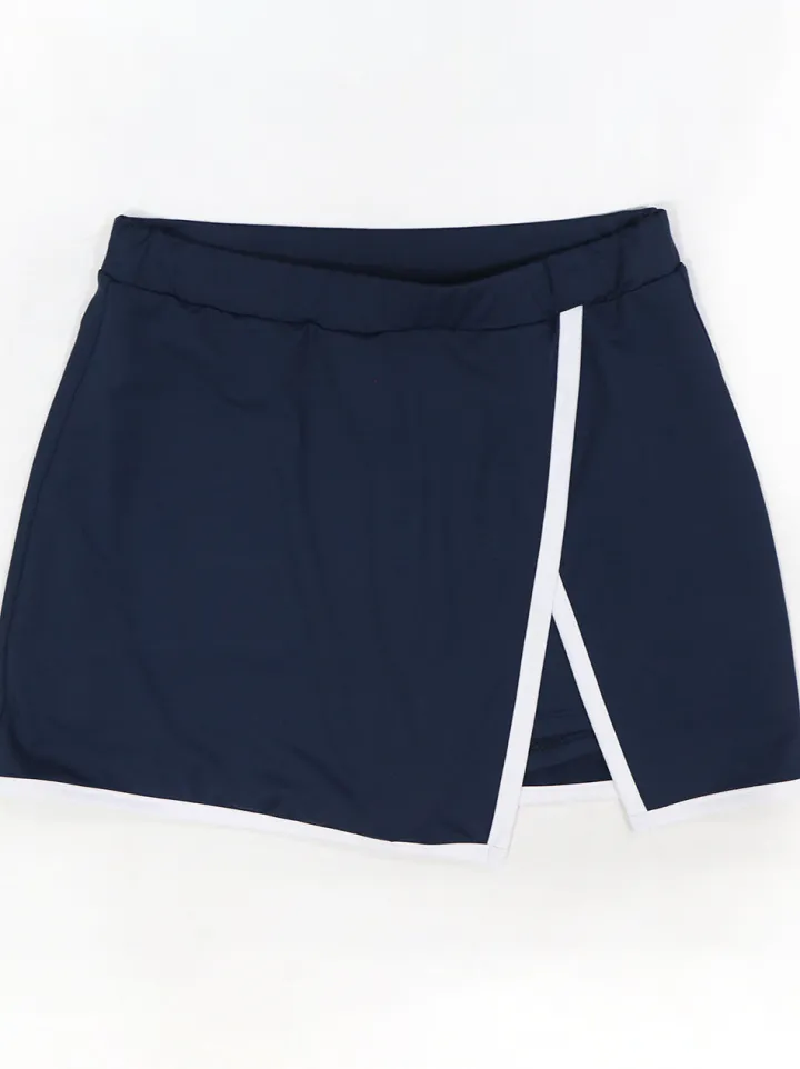 Two-Piece Contrast Trim Crop Top Skirt Shorts Set