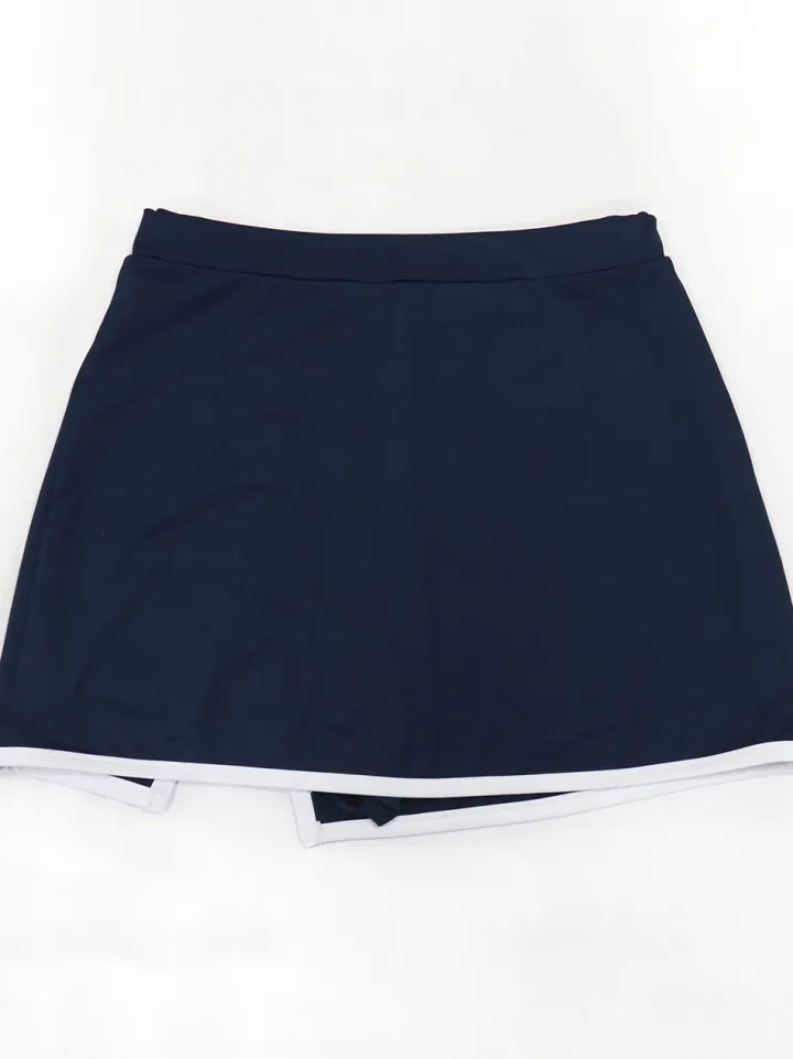 Two-Piece Contrast Trim Crop Top Skirt Shorts Set