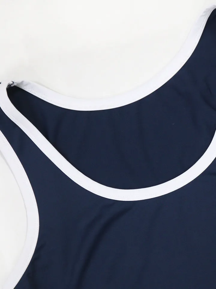 Two-Piece Contrast Trim Crop Top Skirt Shorts Set