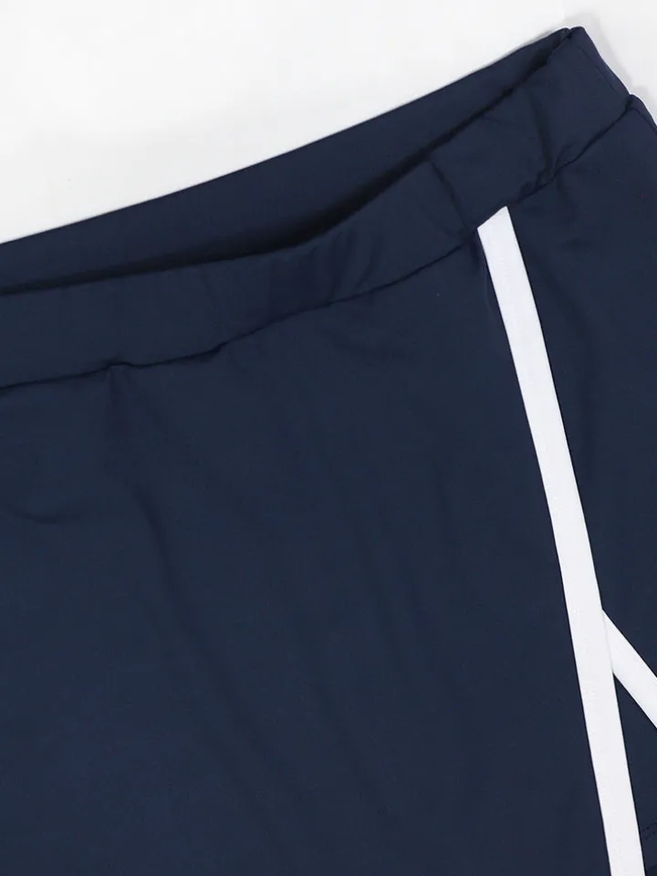 Two-Piece Contrast Trim Crop Top Skirt Shorts Set