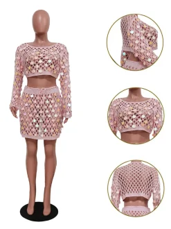 Two-Piece Knitted Sequin Beach Skirt Set