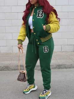 Two-Piece Letter Print Color Block Baseball Set