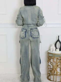 Two-Piece Multi-Pocket Denim Set