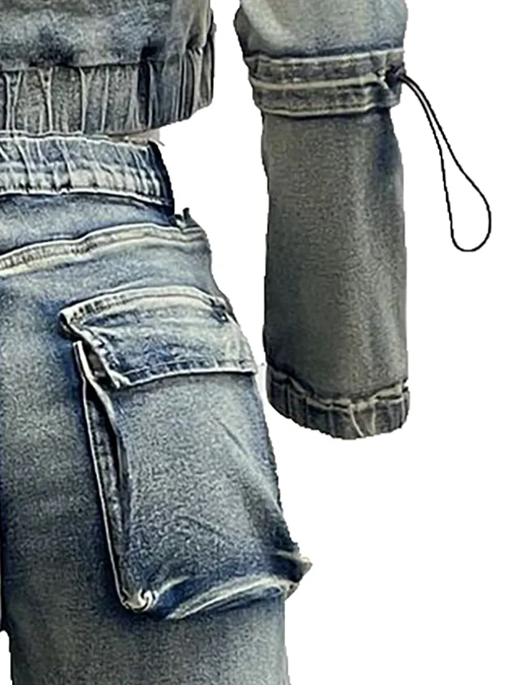 Two-Piece Multi-Pocket Denim Set