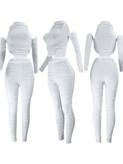 Two-Piece Off-Shoulder Pleated Pants Set