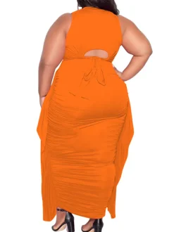 Two-Piece Plus Size Solid Color Fringe Skirt Set