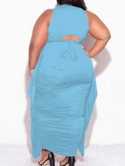 Two-Piece Plus Size Solid Color Fringe Skirt Set