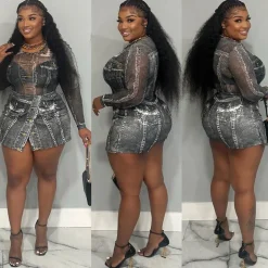 Two-Piece Printed Mesh Top Skirt Set