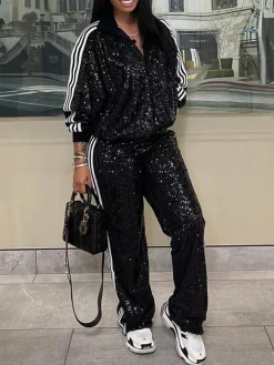 Two-Piece Sequin Jacket Pants Set Tracksuits