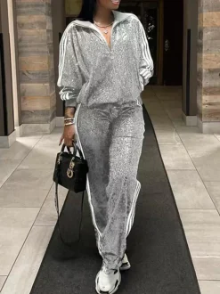 Two-Piece Sequin Jacket Pants Set Tracksuits