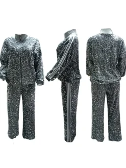 Two-Piece Sequin Jacket Pants Set Tracksuits