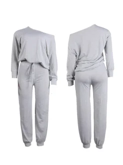 Two-Piece Solid Color Off-Shoulder Sweatshirt Set