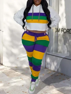 Two-Piece Striped Hoodie and Long Pants