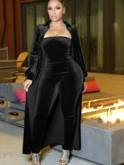 Two-Piece Velvet Cardigan u0026 Tube Jumpsuit