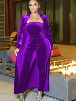 Two-Piece Velvet Cardigan u0026 Tube Jumpsuit