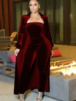 Two-Piece Velvet Cardigan u0026 Tube Jumpsuit