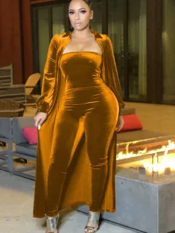 Two-Piece Velvet Cardigan u0026 Tube Jumpsuit