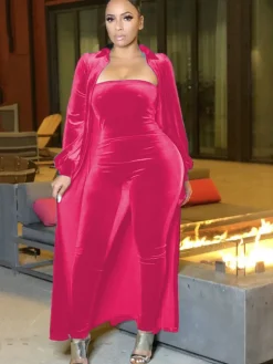 Two-Piece Velvet Cardigan u0026 Tube Jumpsuit